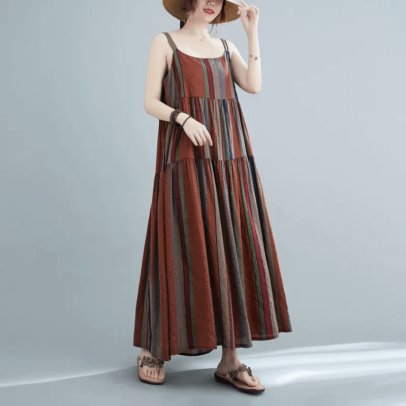 Maxct Women Summer Sleeveless Cotton-Linen A-Line Dress