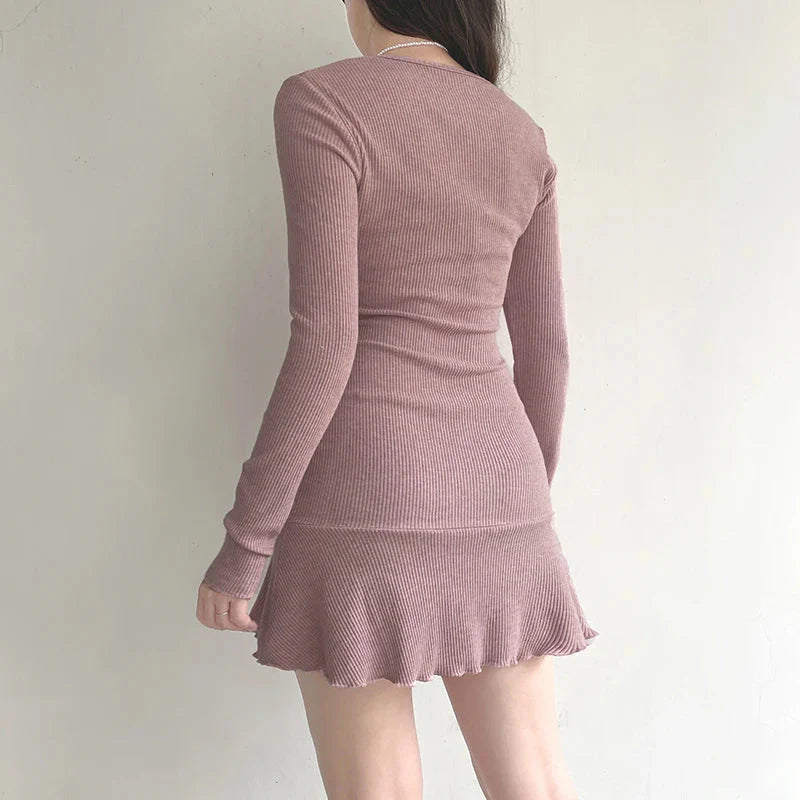 Cute Coquette Pink A-line Mini Dress Fairycore Sweet Full Sleeve Square Collar Short Dresses for y2k Maxct