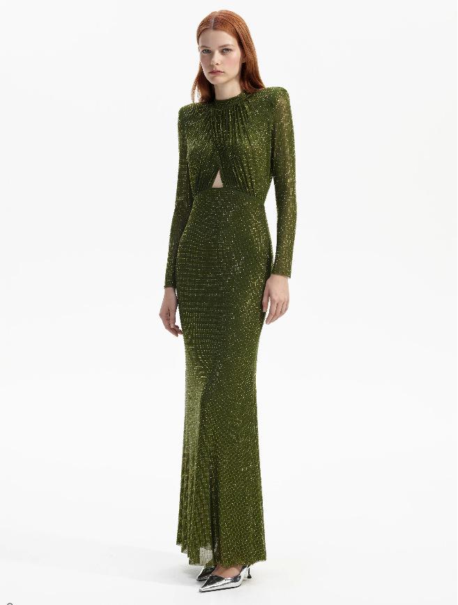Maxct New Heavy Industry Hot Drilling Dress Women's Folded Bag Hip Long Skirt Long High-end Spring And Summer