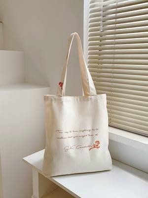 Letter Graphic Canvas Shopper Bag - Women Tote Bags