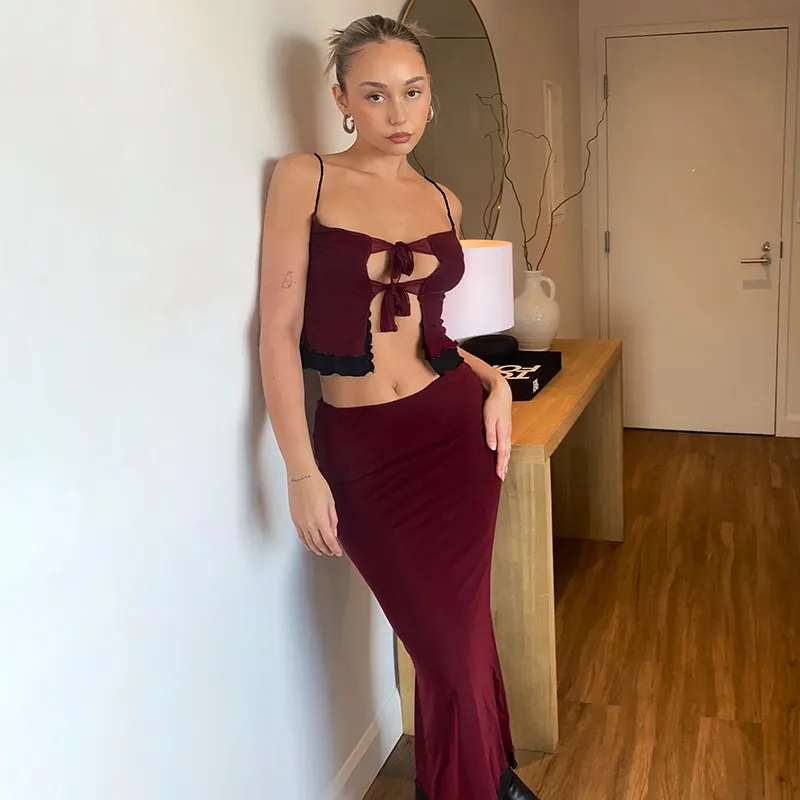 Maxct going out outfits New Strap Tube Top Two-Piece Women's Fashionable Sexy Backless Dress Suit