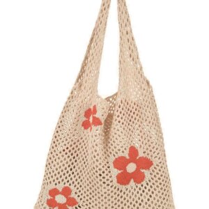 Maxct - Flower Print Crochet Shopper Bag  - Women Tote Bags