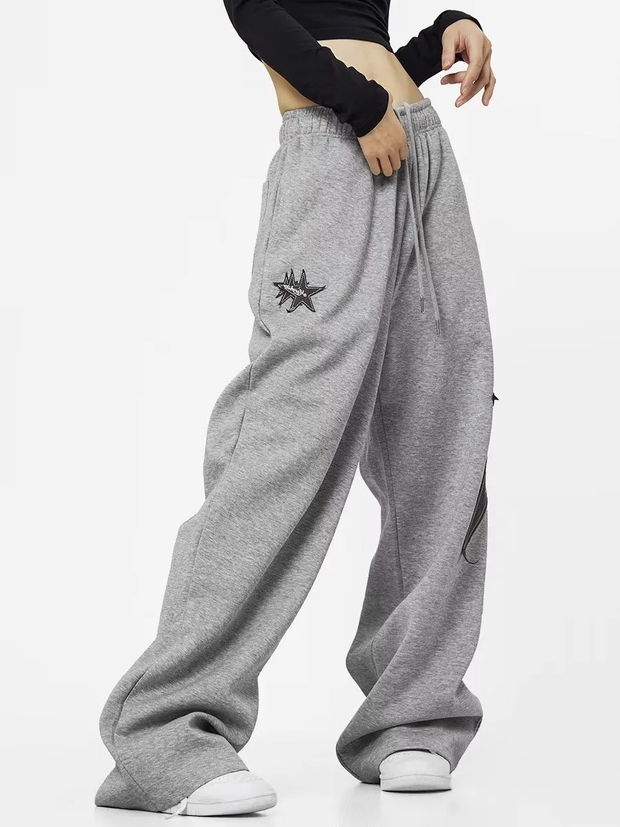 Maxct Star Patch Baggy Gray Sweatpants