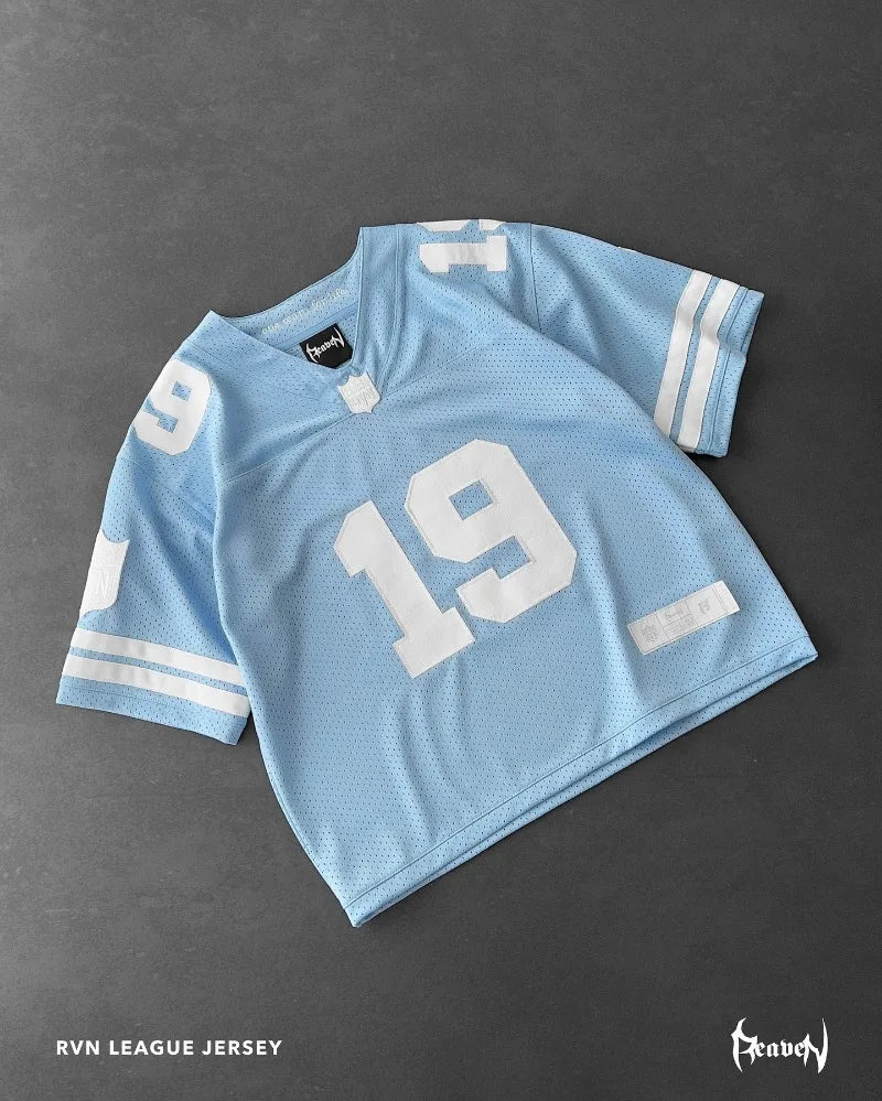Maxct American fashion brand No.19 jersey letter oversized T-shirt women's Y2K streetwear fashion versatile loose V-neck shirt top