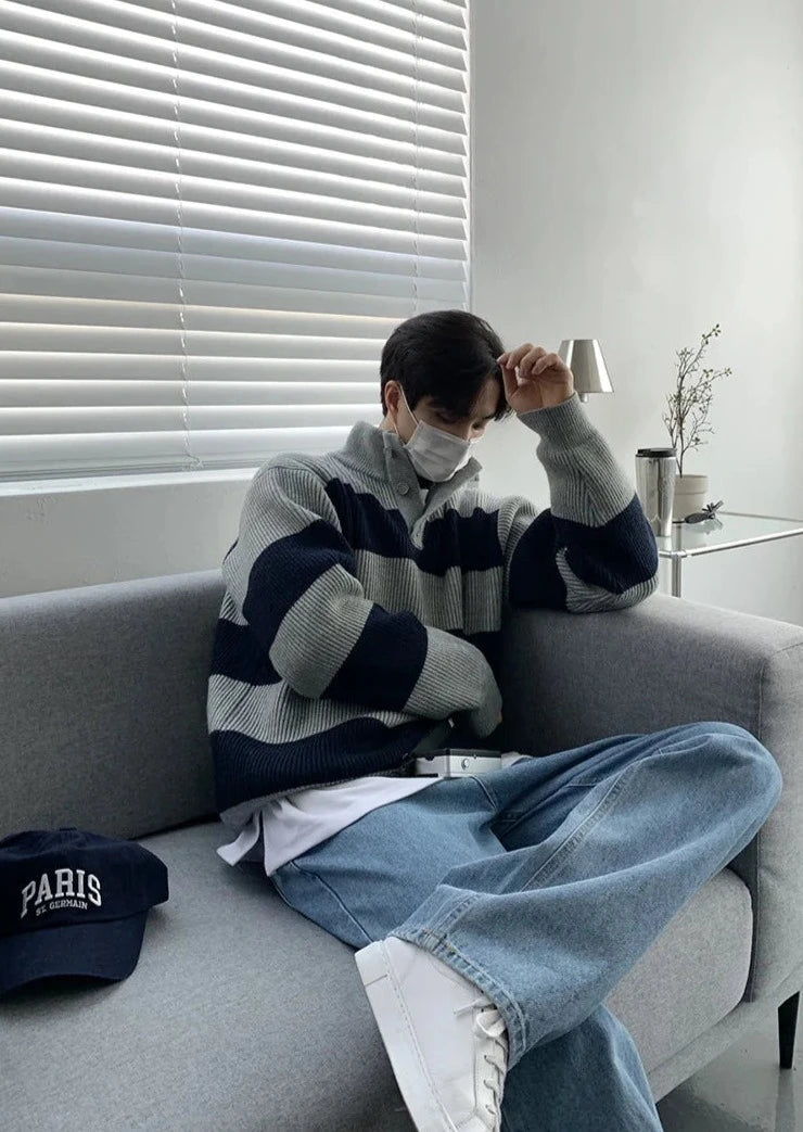 Maxct Stripe Rib Knit Pullover Sweater