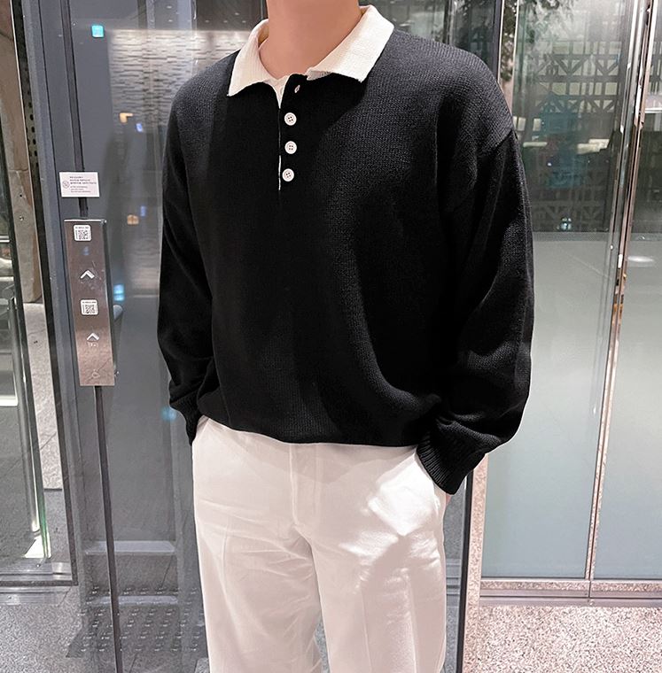 Maxct 5517 Knitted Two-Tone Quarter Button-Up Sweater