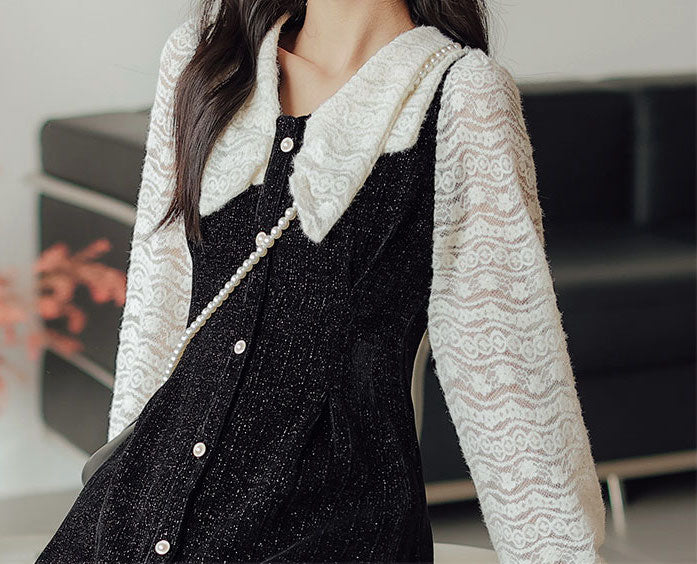 Lace Bow Sweater Dress Maxct