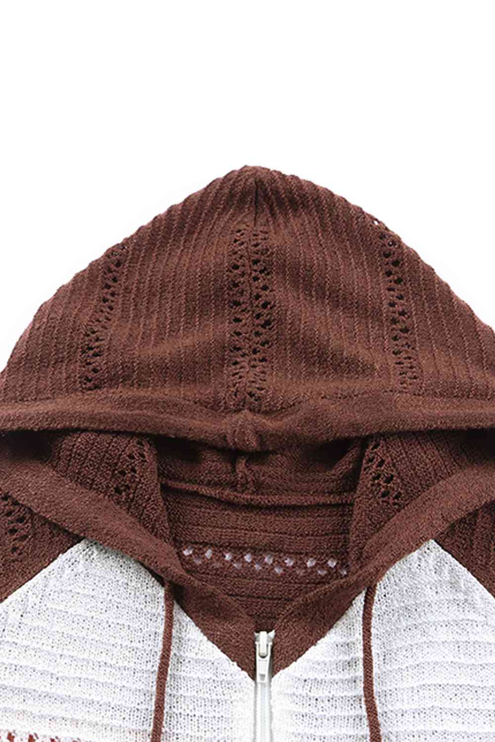 Maxct &Zip-Up Raglan Sleeve Openwork Hooded Cardigan - Image 21