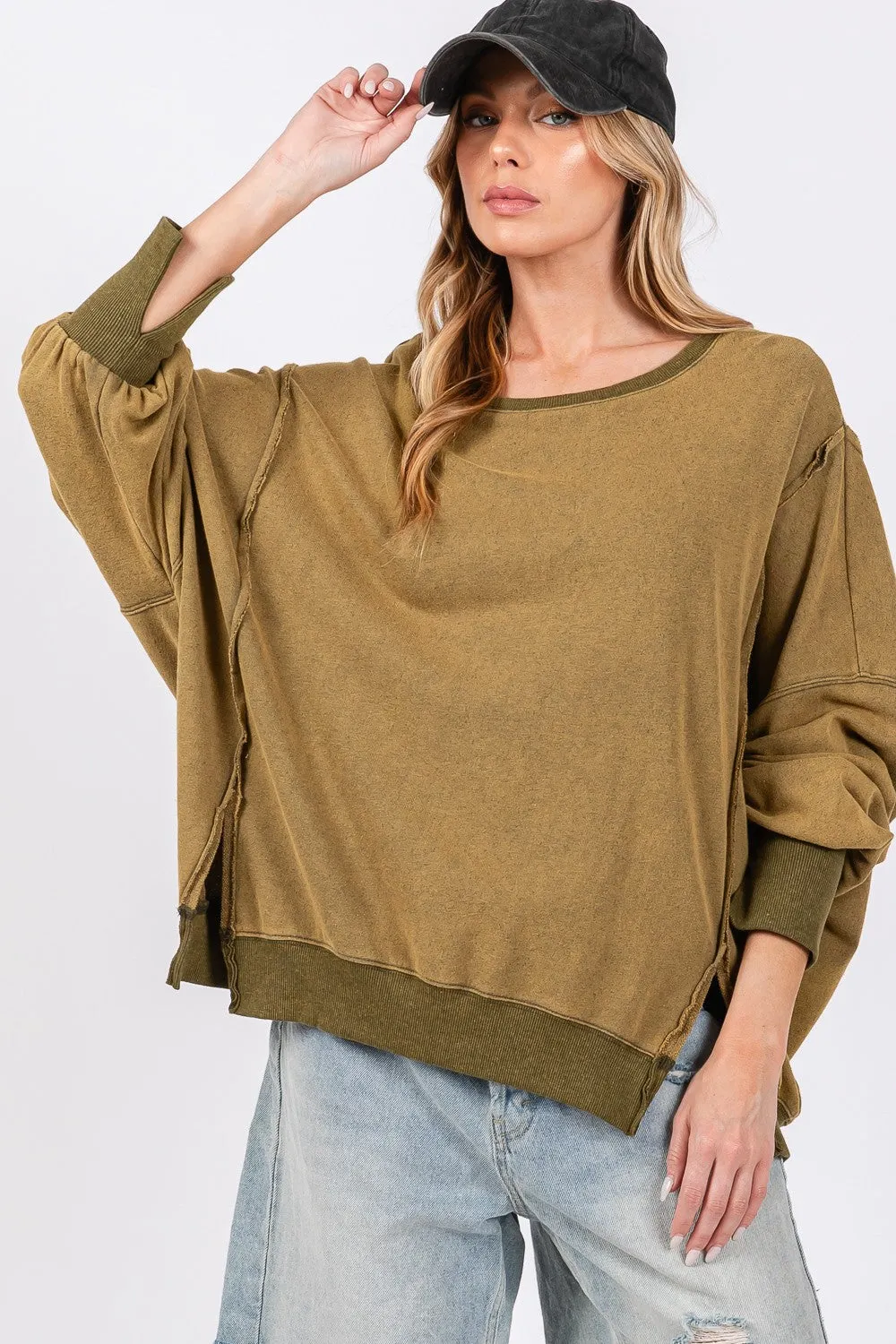 Maxct &SAGE + FIG Mineral Wash Side Slit Oversized Sweatshirt