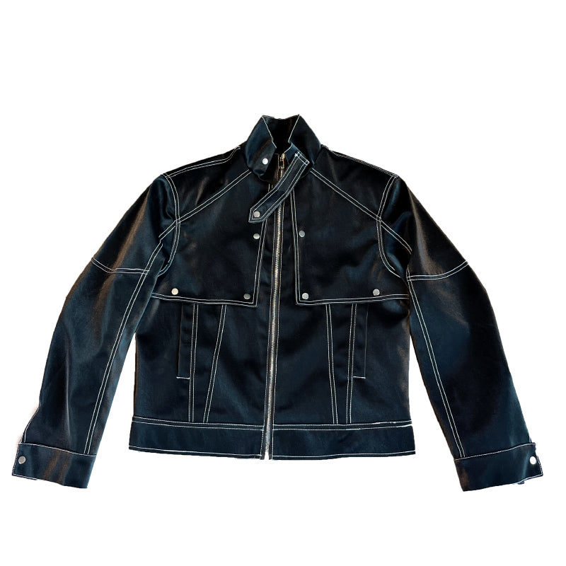 Maxct Topstitched Short Motorcycle Leather Jacket