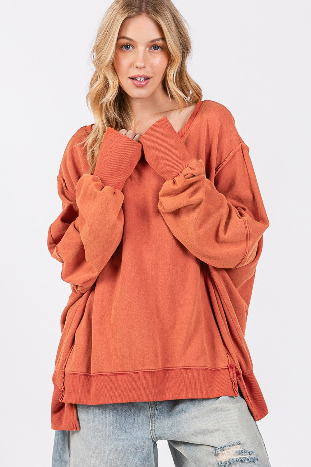 Maxct &SAGE + FIG Mineral Wash Side Slit Oversized Sweatshirt