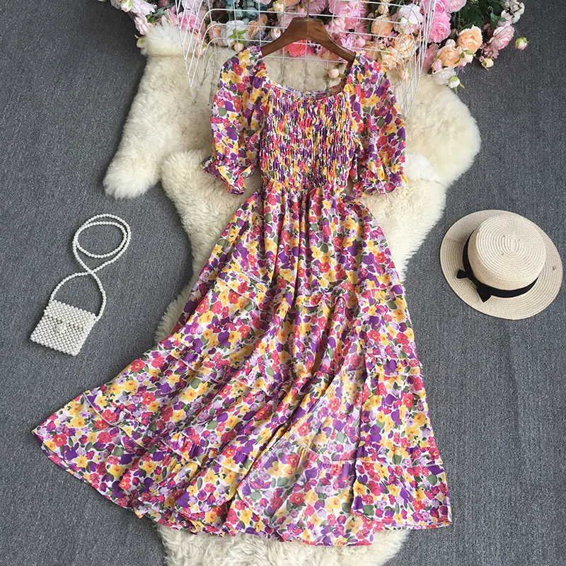 Maxct Maxct Broken Flowers Tighten Short-Sleeved Dress