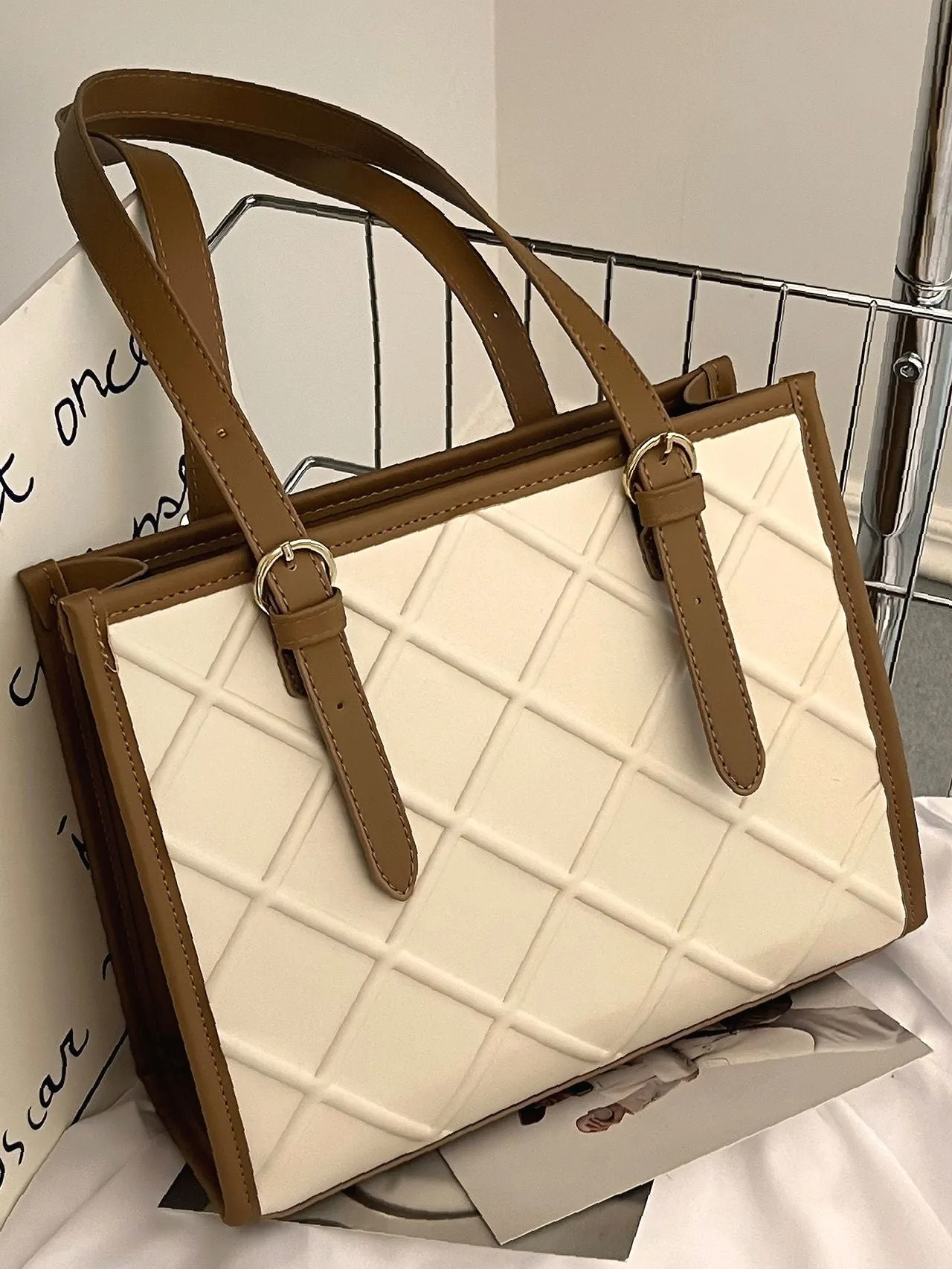 Maxct - Two Tone Textured Shoulder Tote Bag  - Women Tote Bags