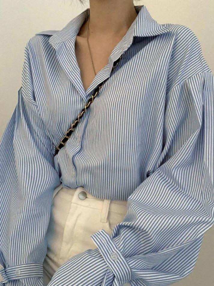 Maxct Stripe Lantern Sleeve Long Sleeve Blouse