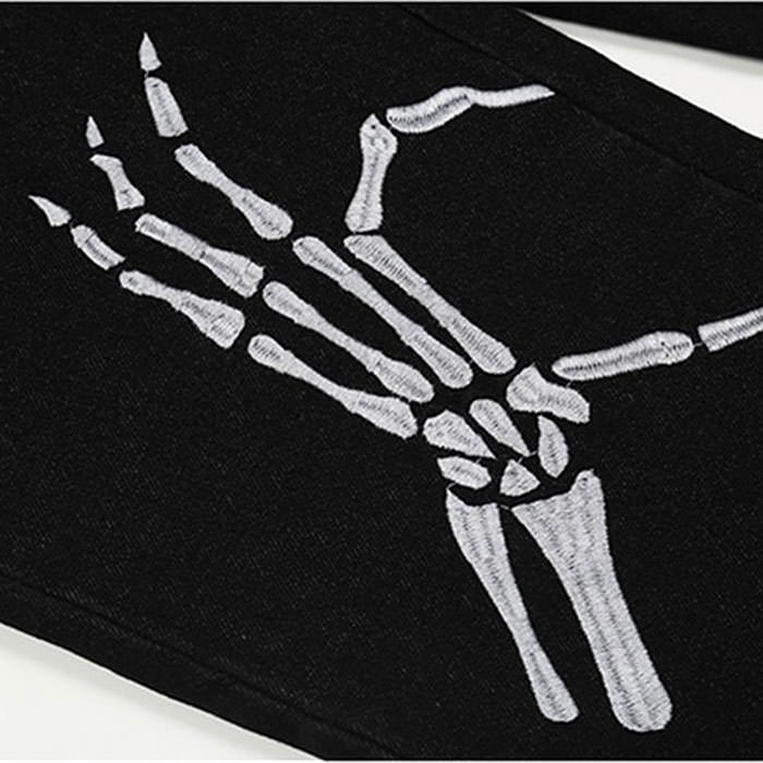 Skeleton Hands Embroidery Jeans Maxct