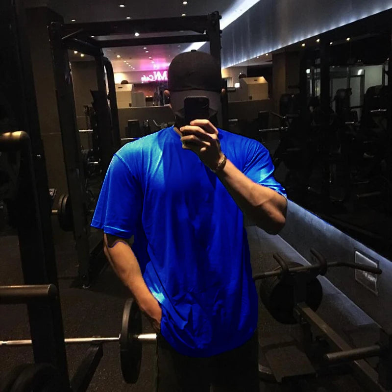 Maxct Plain Gym Clothing Fitness Mens Oversized T Shirt Outdoor Hip Hop Streetwear Loose Half Sleeve T-shirt Bodybuilding Tee Shirt