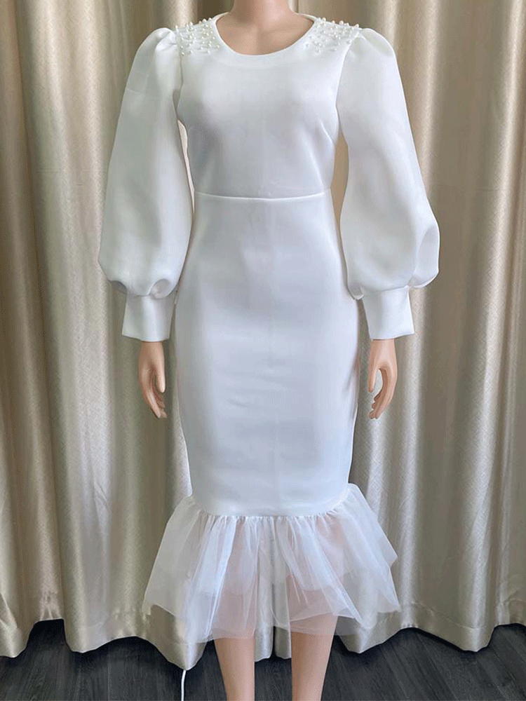 Beaded Mesh Patchwork Midi Dress Maxct