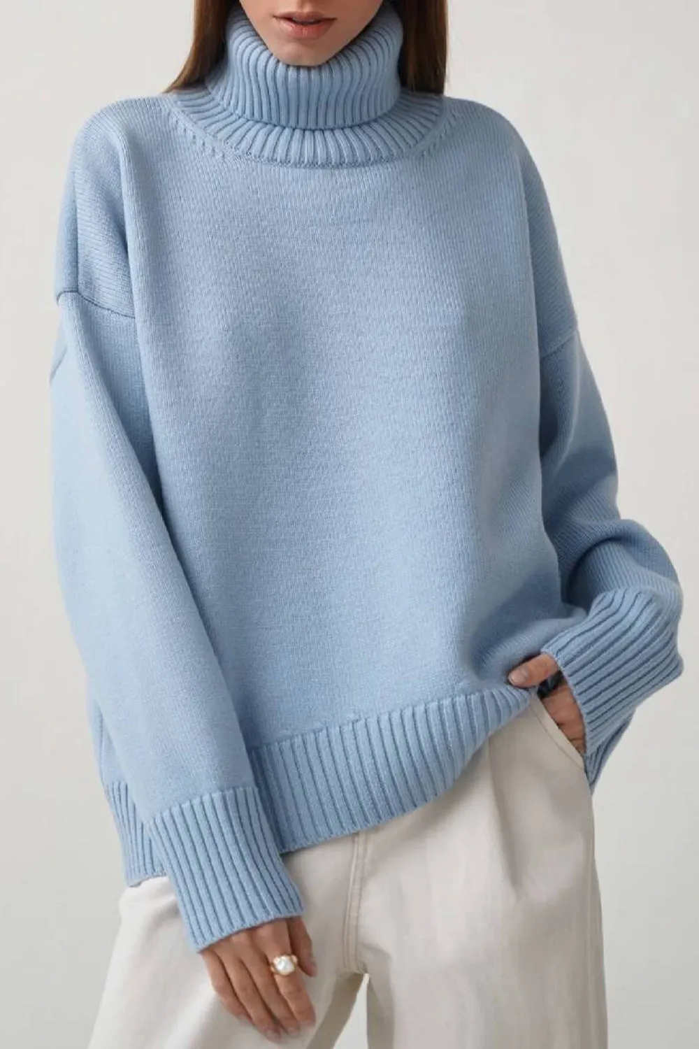 Maxct &Turtle Neck Dropped Shoulder Sweater