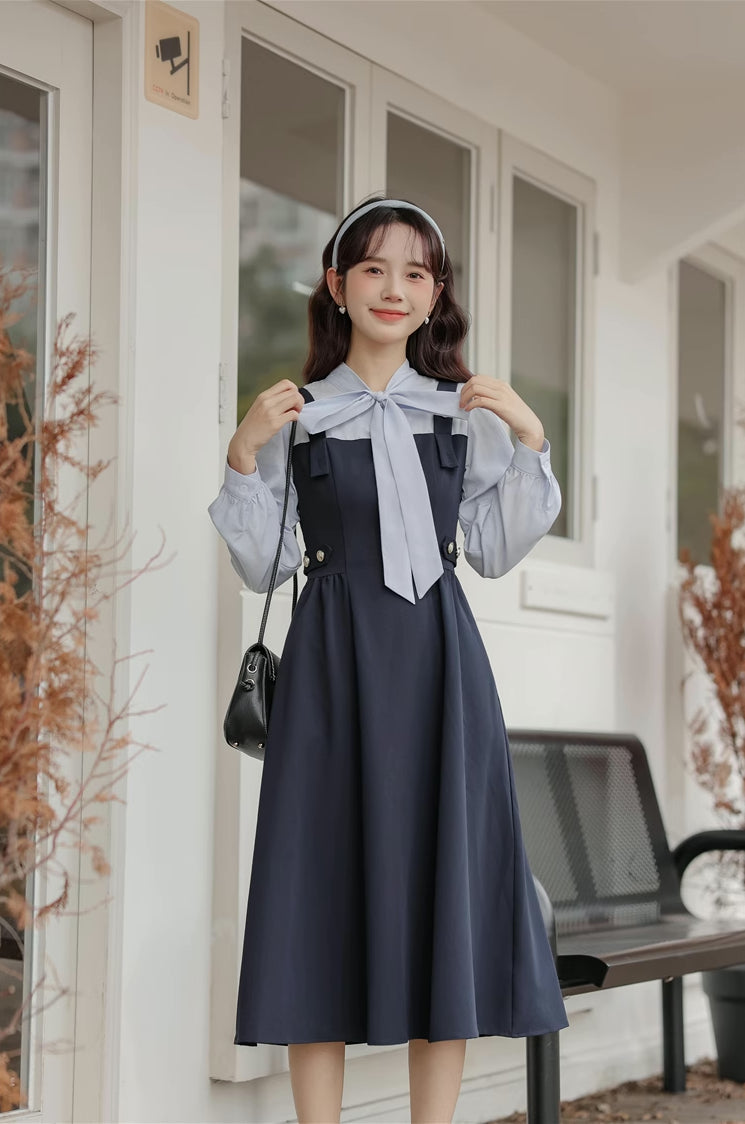 Tie Neck Twofer Midi Dress Maxct