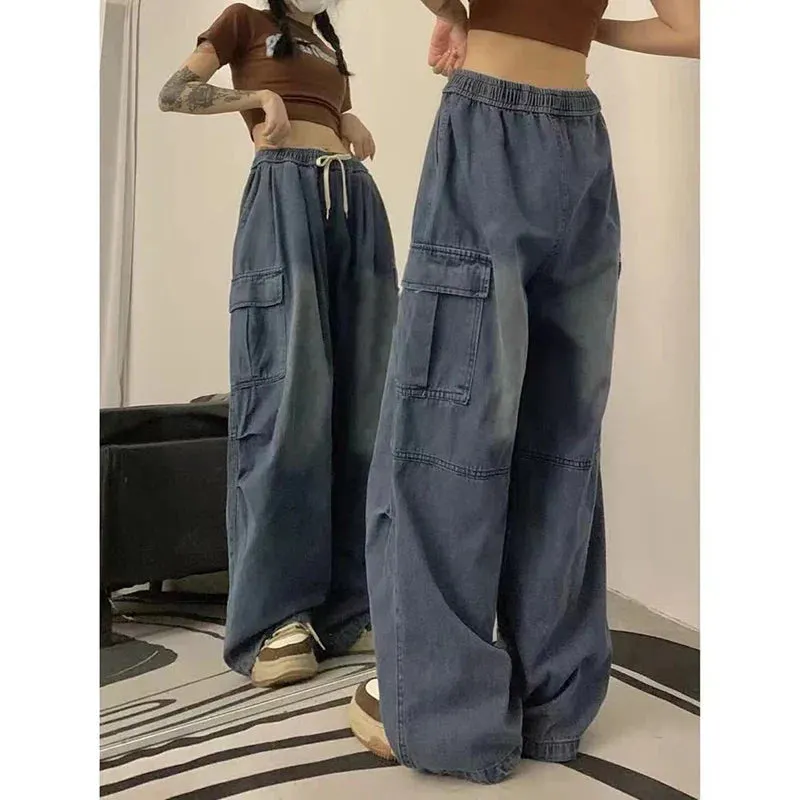 2000 Y2K Baggy Cargo Wide Leg Pants - Grunge Streetwear for Women Maxct