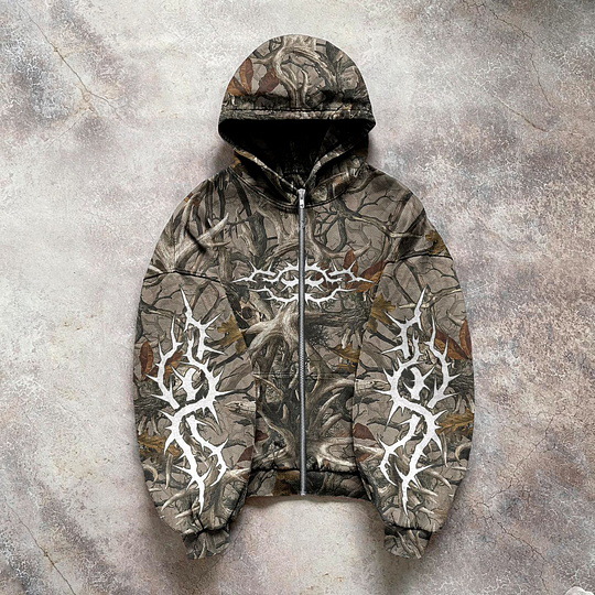 Maxct Camouflage Hooded Coat Sweater Loose New Printed Men's and Women's Pullover Street Fashion Y2K Retro