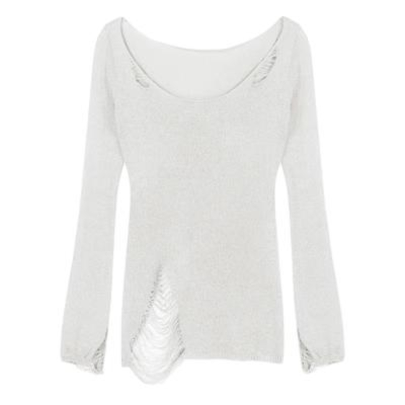 Maxct Korean Style Long-sleeved Ripped Thin Knitted Sunscreen Blouse T-shirt Tops With Small Tube Top Fashion Women's Clothing