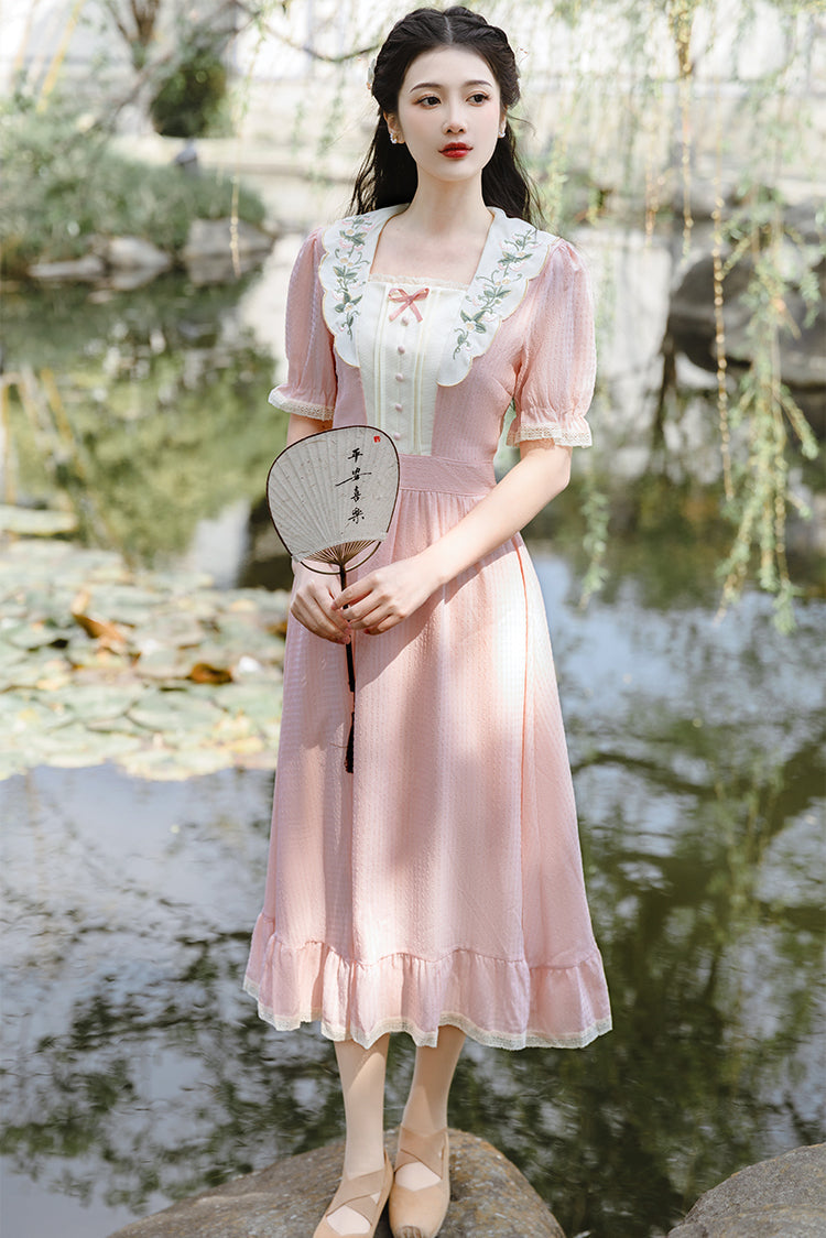 Sweet Floral Embroidered Midi Dress Maxct
