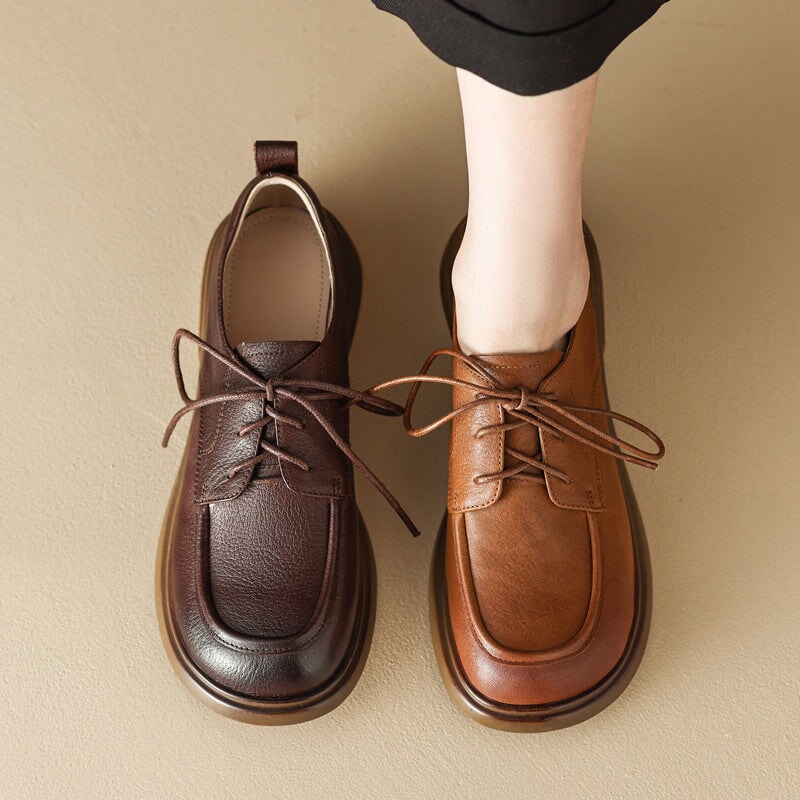 Women's Oxford Hanmdmade Round Toe Lace Up Shoes Maxct