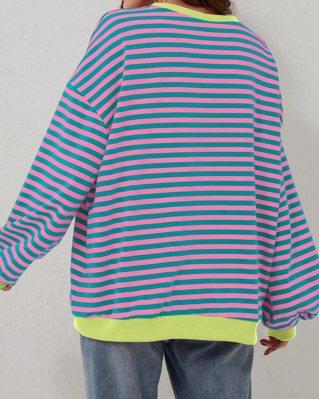 OVERSIZED STRIPED LONG SLEEVE SWEATSHIRT