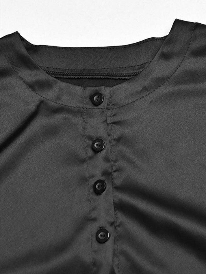 Maxct Satin Long Sleeve Buttoned Crop Blouse