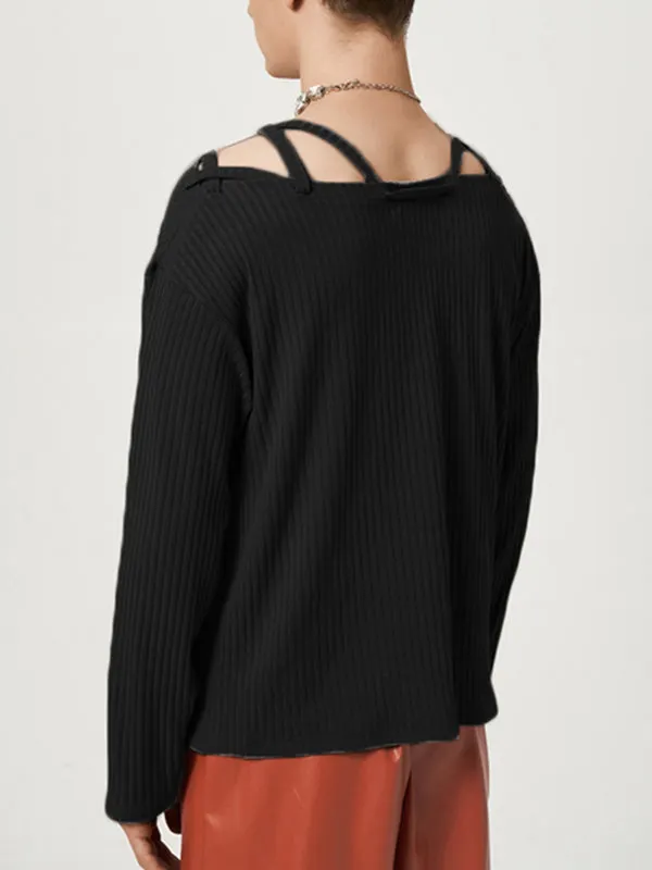 Maxct - Mens Solid Long Sleeve Knotted Knit Sweater