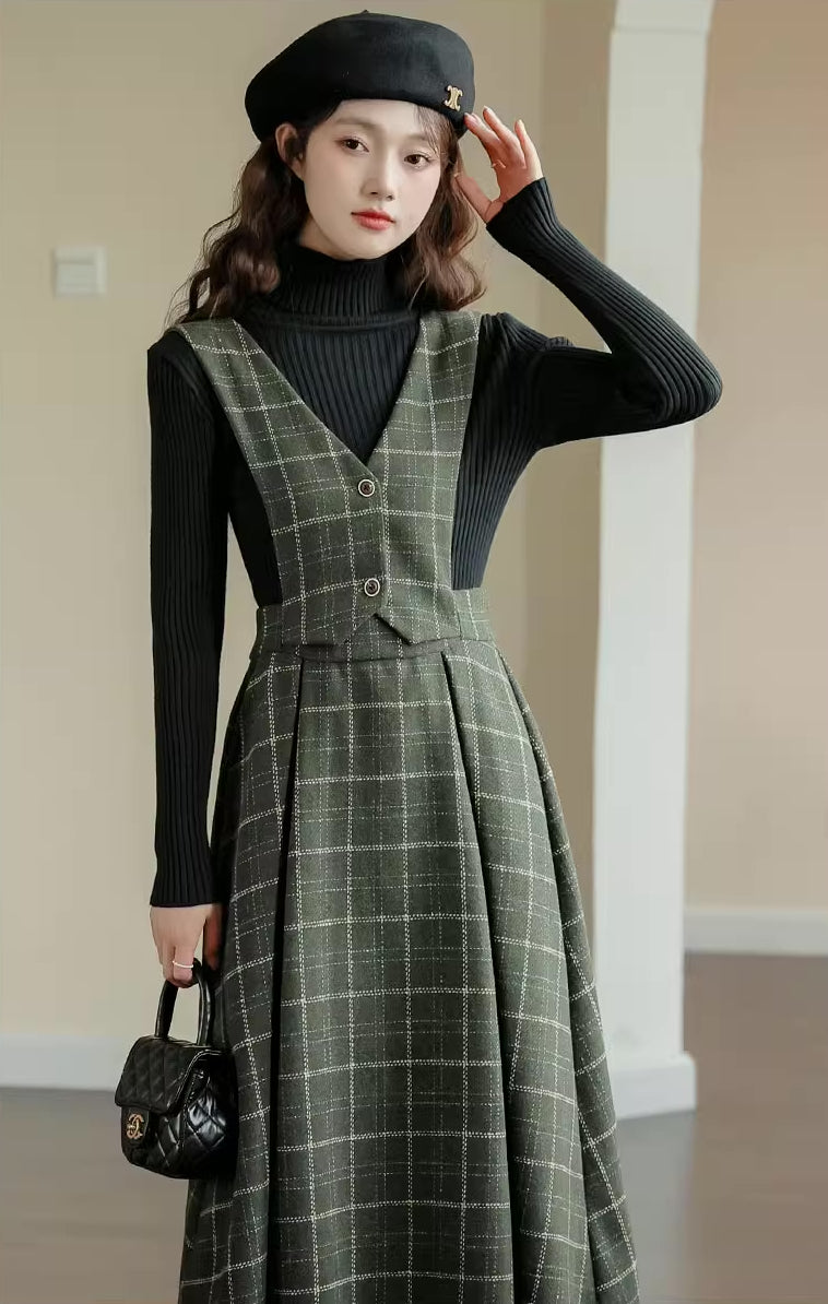 Plaid Vest Pinafore Dress Maxct