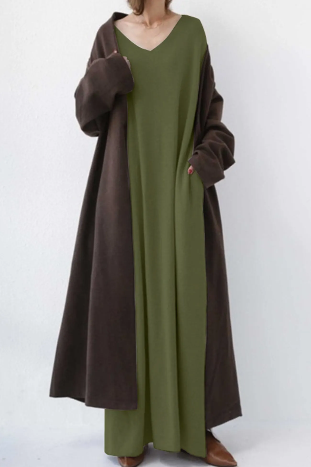 Maxct V Neck Slit Hem Sweatshirt Dress