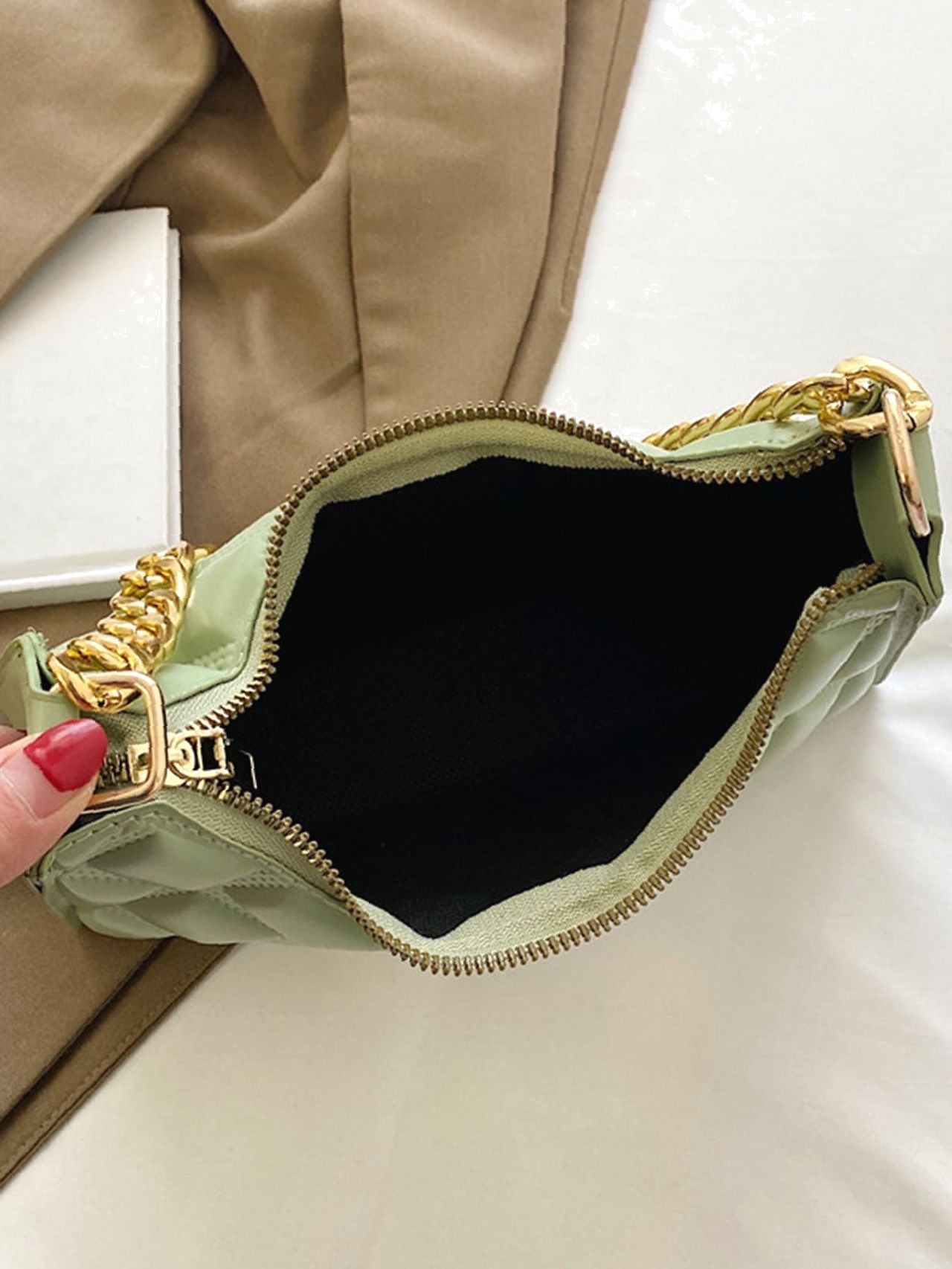 Bag For Love - Quilted Chain Baguette Bag  - Women Maxct Bags