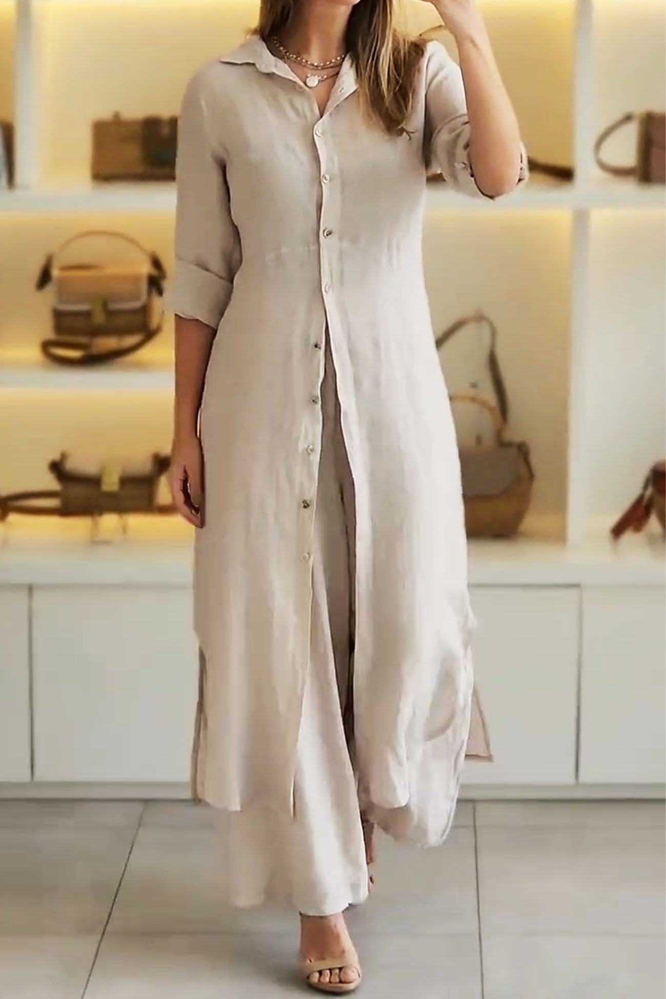 Maxct Button Long Shirts Long Pants Two-piece Suit