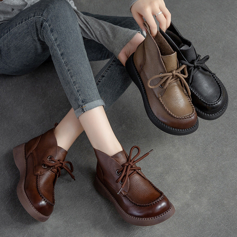 Women Spring Retro Fashionable Leather Lace Up Boots