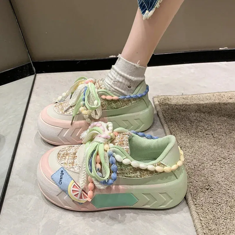 Cute Platform Round Toe Sneakers for Teens Maxct