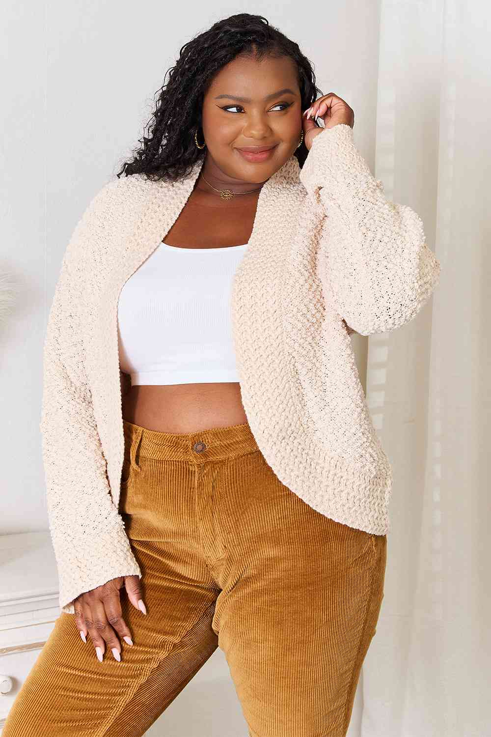Maxct &Double Take Open Front Long Sleeve Cardigan