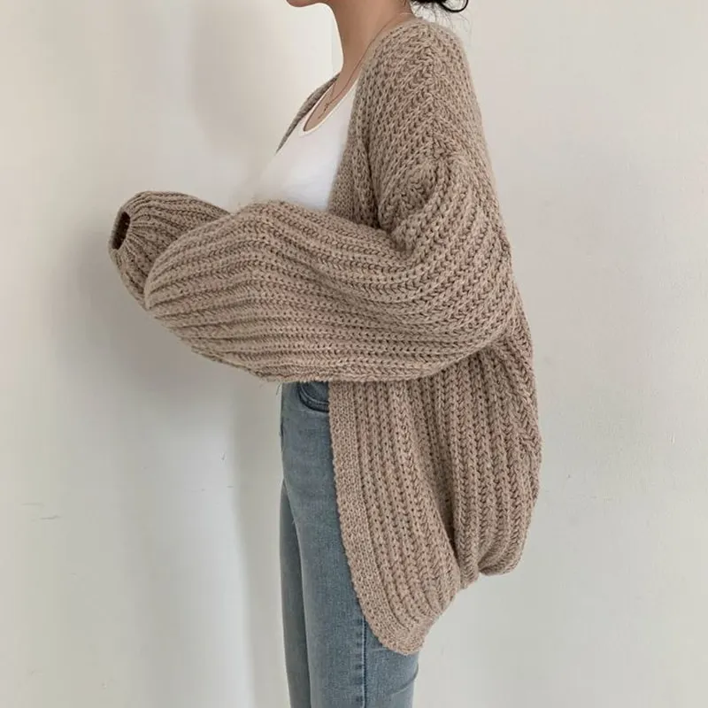 Maxct Vintage Harajuku Lantern Sleeve Women Cardigan Sweater Casual Korean Fall Streetwear Tops Coat Chic Lazy Wind Y2k Sweater