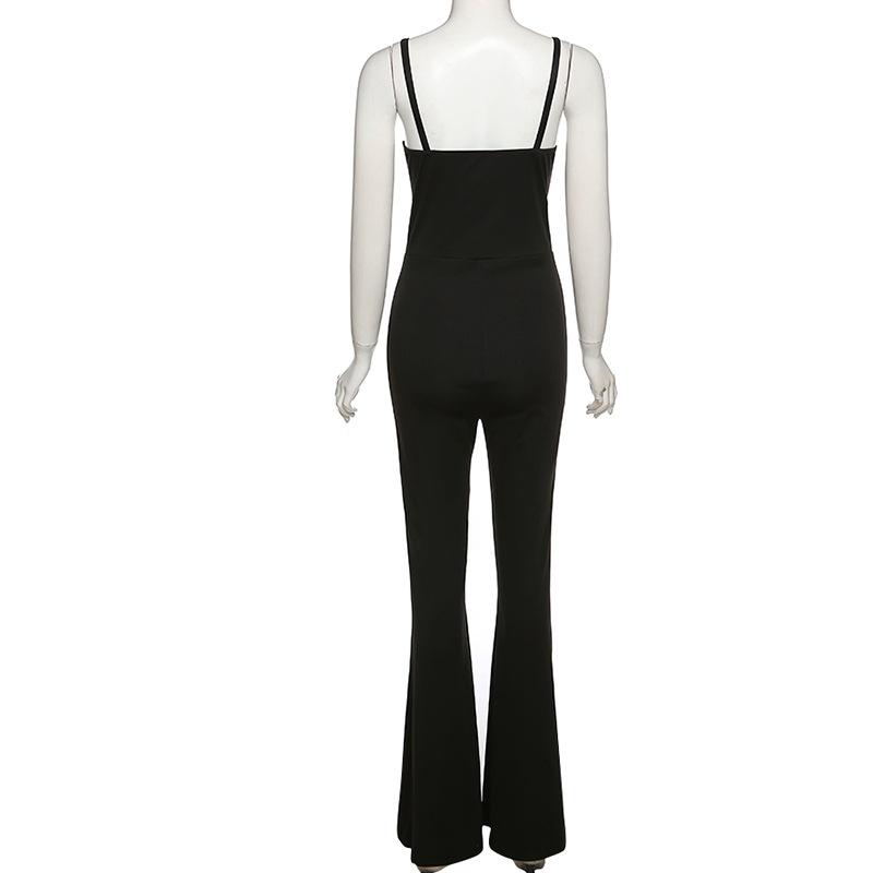 Show Thin Black High Waist Pants Low-Cut Suspenders