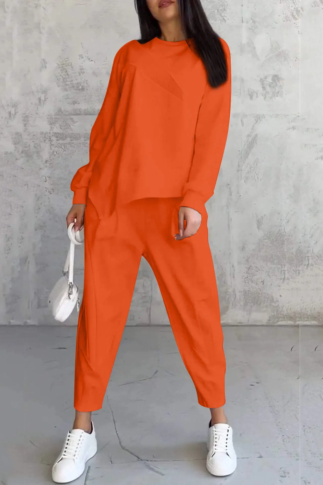 Maxct Crew Neck Irregular Hem Sweatshirt Suits