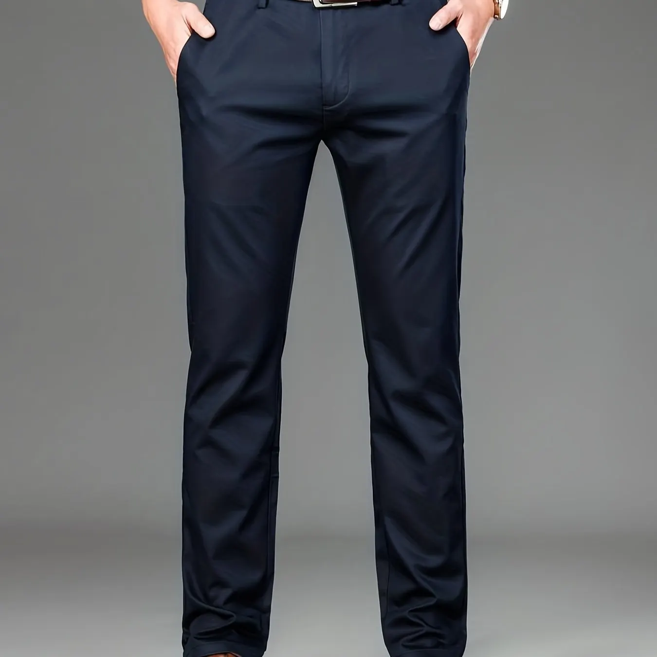 Maxct  Classic Design Dress Pants, Men's Formal Solid Color Mid Stretch Dress Pants For Spring Summer Business