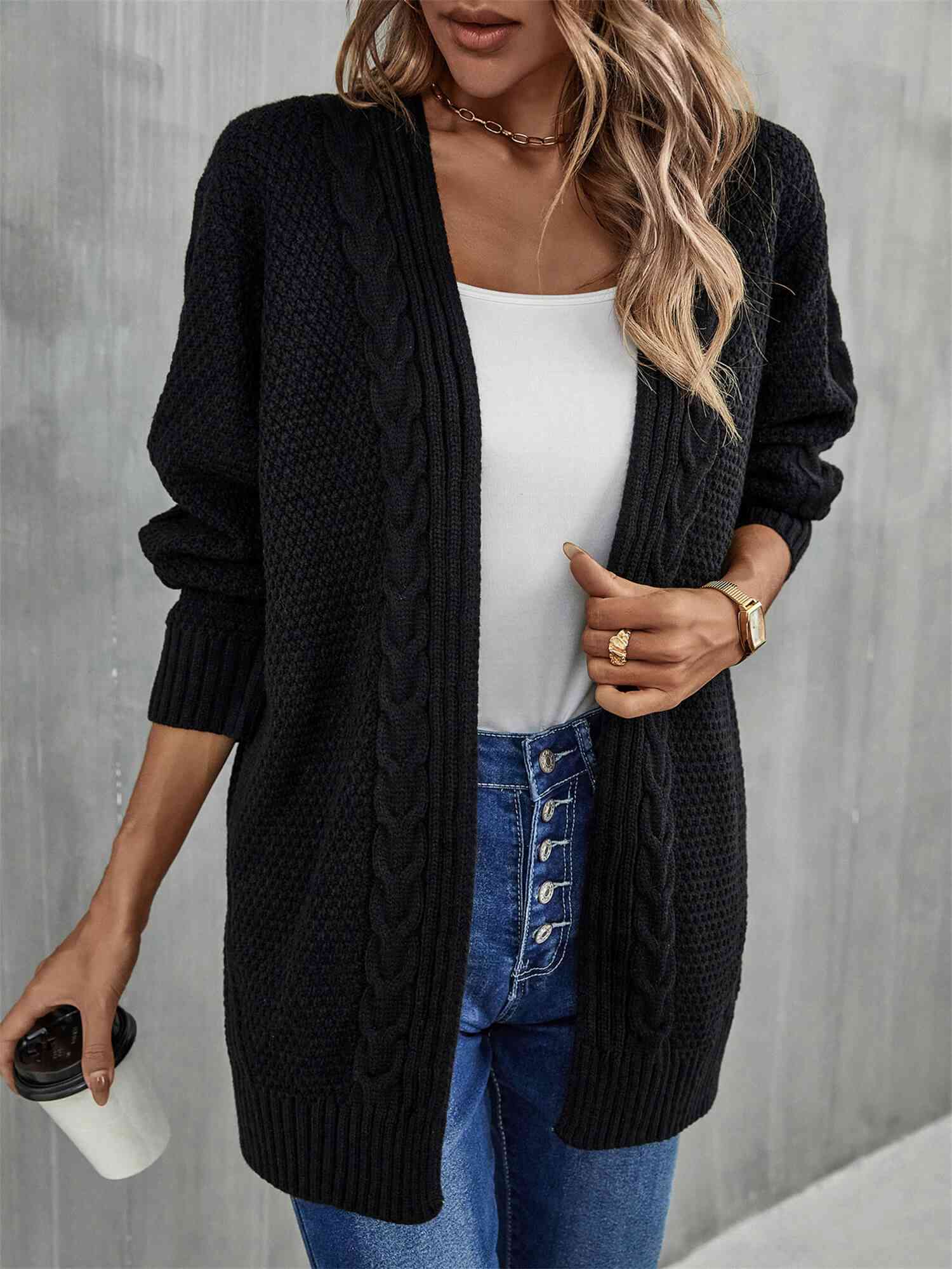 Maxct &Mixed Knit Open Front Longline Cardigan