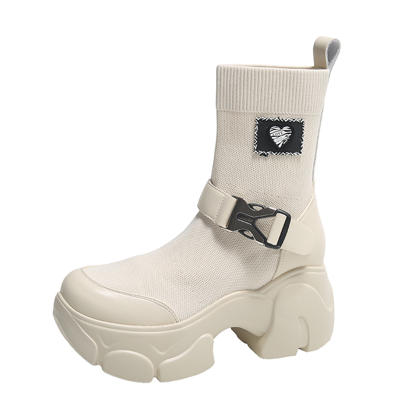 Platform Mid Slip-on Knitted Elastic Boots for Women - true deals club
