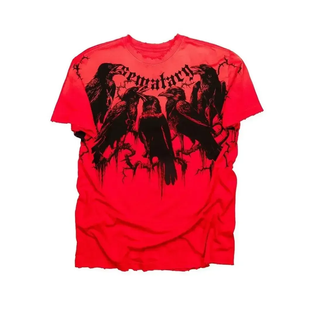 Maxct Gothic Trend Culture Oversized Anime Cross Print T-Shirt Men's Loose Cotton Top Y2K Harajuku Streetwear Summer T-Shirt Women