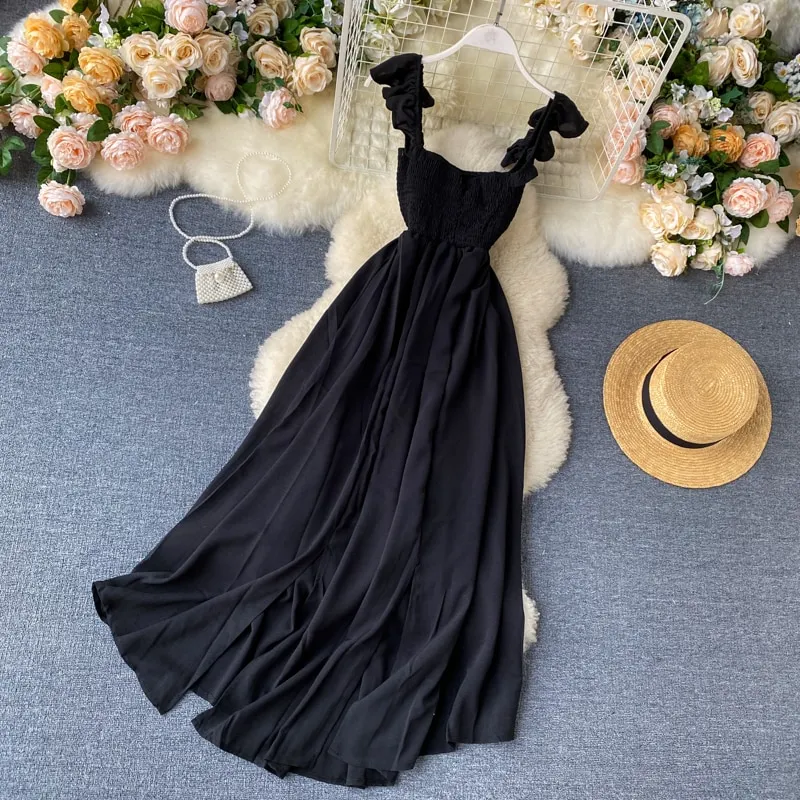High Waist Slash Neck Women Long Dress Elegant Big Swing A-line Vestidos Verano Vintage Green/Red Party Robe For Female