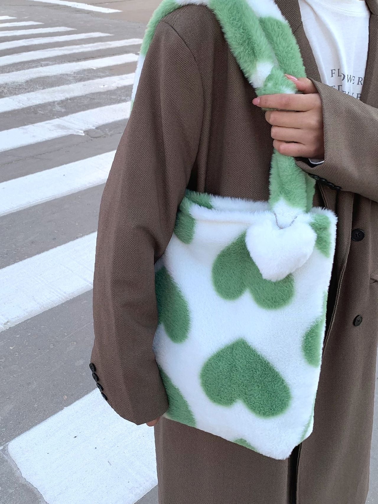 Maxct - Fluffy Heart Pattern Shoulder Tote Bag  - Women Tote Bags