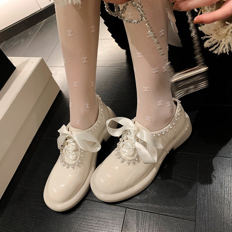 Round Toe Lace Up Peal-embellishment Chunky Derby Shoes Maxct