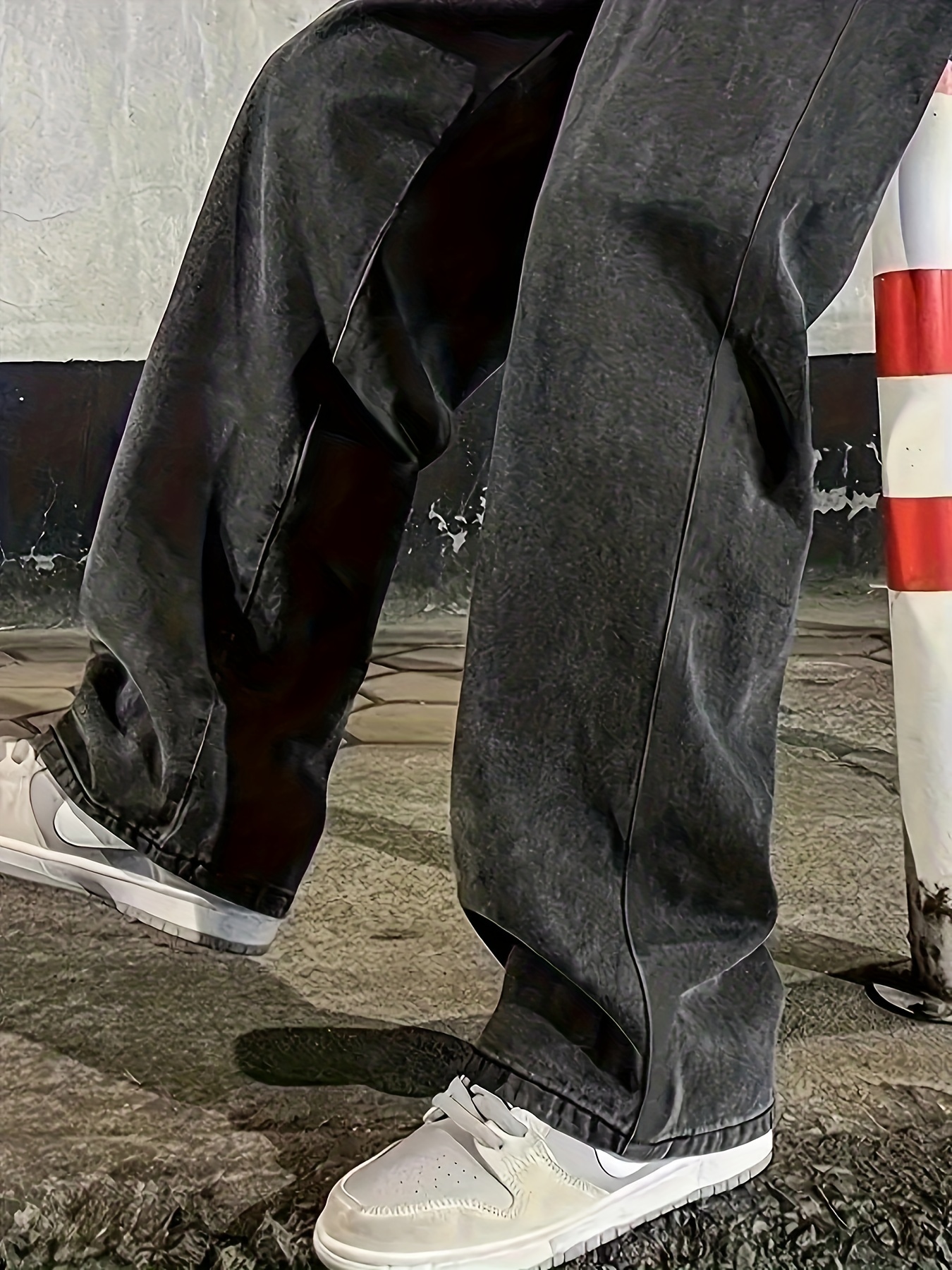 Wide Leg Cotton Jeans, Men's Casual Street Style Loose Fit Denim Pants For Spring Summer
