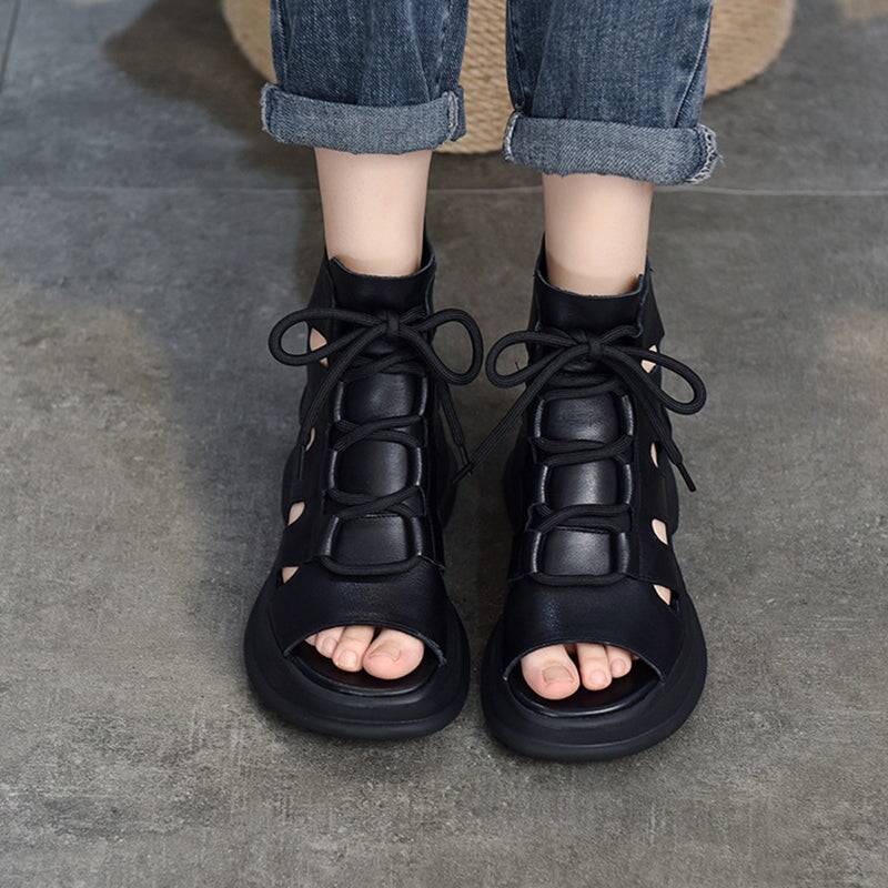 Genuine Platform Sandals Lace Up Retro Peep Toe Gladiator Sandals Maxct